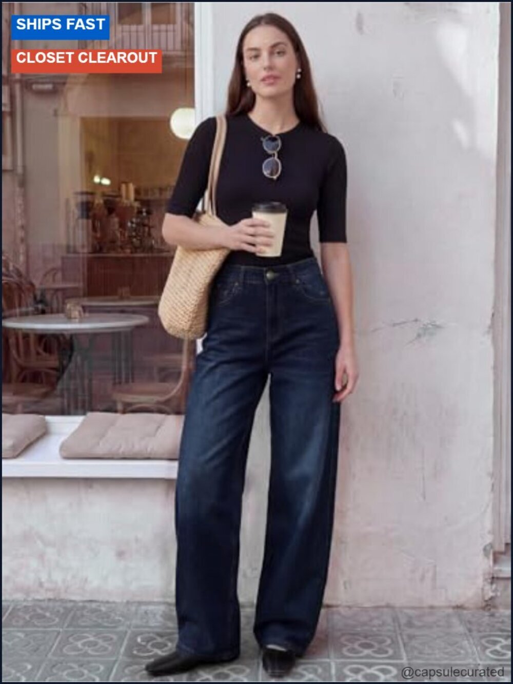 High Waisted Wide Leg Barrel Jeans Stretchy Baggy Denim Pants - Picture 2 of 6